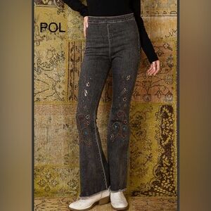 BPB216-3🖤💙NEW! POL pizazz  Black Flare leg Jeans with multi-colored Embellish!
